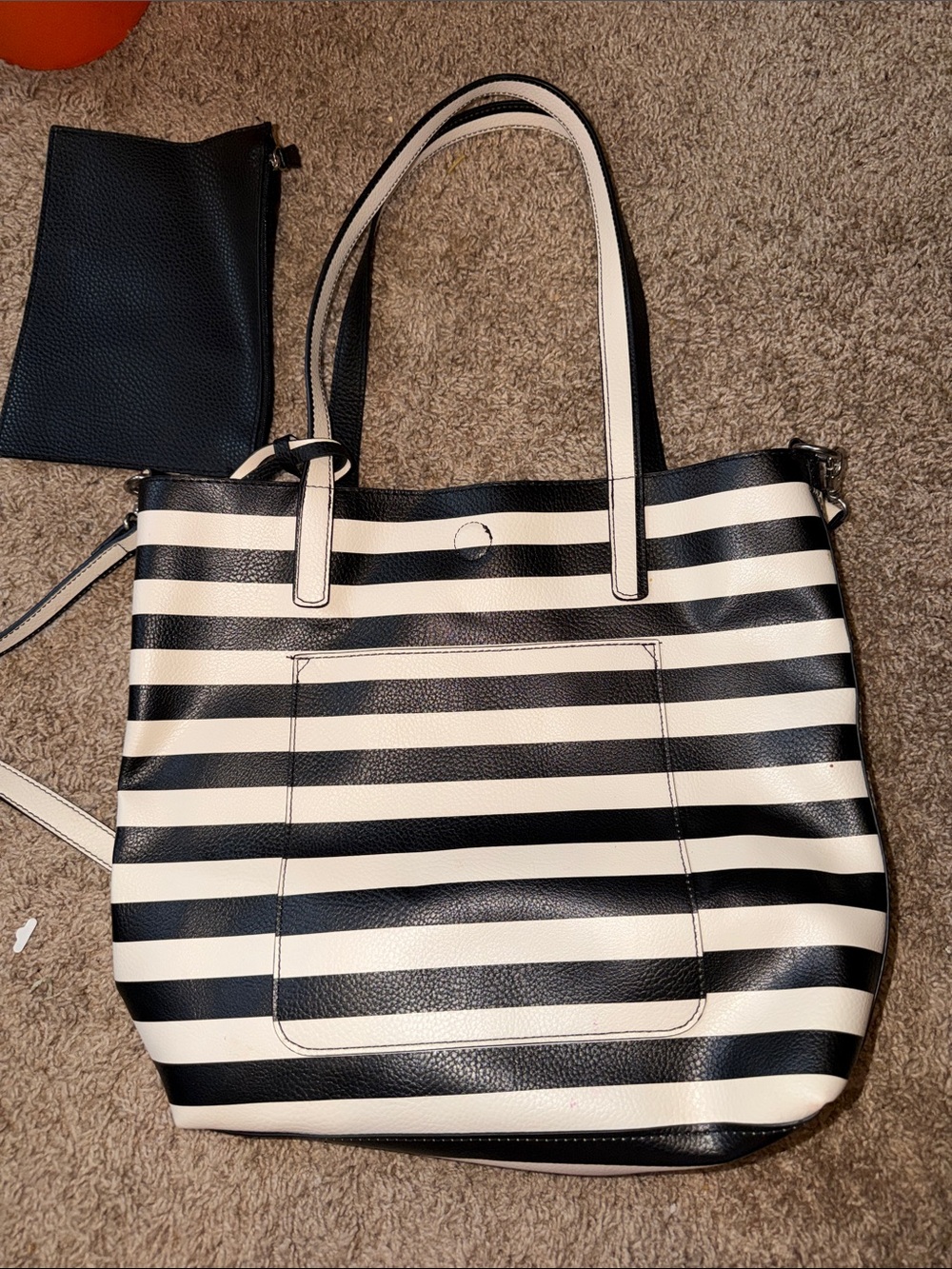 Striped Black and Cream Tote Bag - Classic Everyday Carry NEW WITHOUT TAGS
